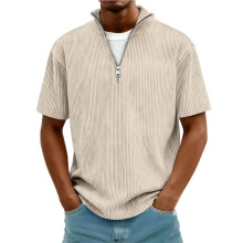 Heren Shirts met Kwartrits, Gebreide, Getextureerde, Casual Shirts met Korte Mouwen, Golfshirts Kaki S