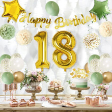 18th Birthday Decorations, 60-Piece Sage Green and Gold Balloons Arch Kit