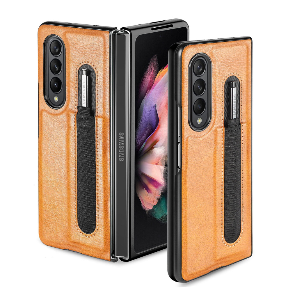 Pu Leather Wallet Case For Samsung Galaxy Z Fold 4 5G (7.6"), With S Pen Slot, Anti-Slip Flip Cover Â Yellow 9479868991323