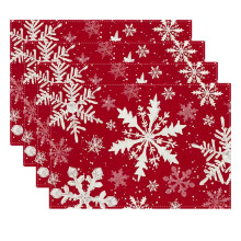 DAMAI Christmas Snowflake Placemats Set of 4, 12x18 in, Vintage Washable Red Winter Holiday Table Mats – Compatible with Home & Dining Room