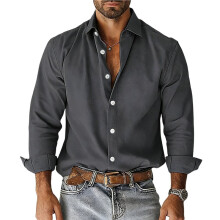 Herenoverhemden met Knoopsluiting, Linnen, Lange Mouwen, Casual Tops voor op Het Strand Donkergrijs M