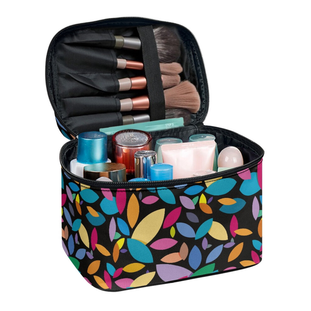 Cosmetic Travel Toiletry Bag with Brush Slots Hand-Held Colorful Leaf Pattern Door Room Essentials