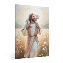 Vintage Jesus and Lamb Canvas Art Religious Poster 1 Piece