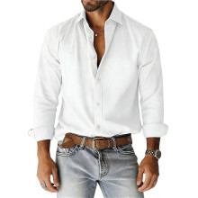Herenoverhemden met Knoopsluiting, Linnen, Lange Mouwen, Casual Tops voor op Het Strand Wit L