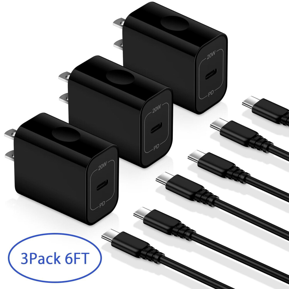 Usb C Charger, 20W Pd 3Pack Usb C Charger Block With 3Pack Usb C Cables 6Ft Type C Charger Fast Charging Usb C Block Plug For Phone 15 Charger 9365509163825
