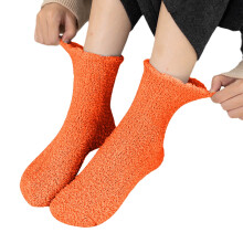 iOPQO Søvnsokker, Vintersokker for kvinner, Fleecesokker, Søte, lodne sokker, Sokker for kvinner med rund hals, Oransje, En størrelse