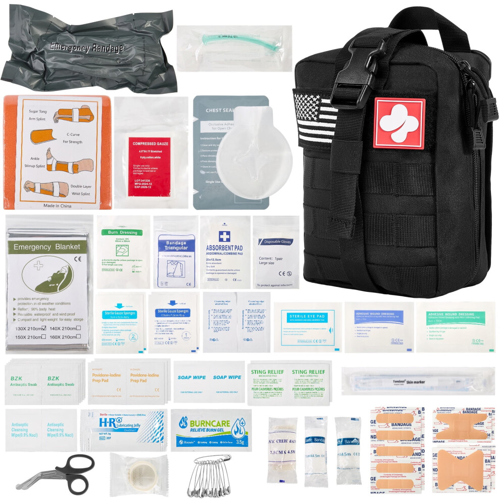 IFAK Trauma First Aid Kit Molle Pouch â Emergency Survival Kit for Tactical, Military, Car, Hiking, Camping â Includes Vented Chest Seal, Israeli
