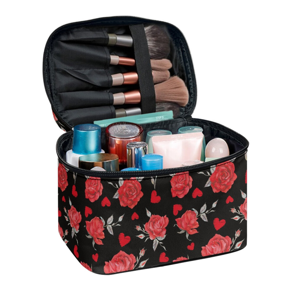 Portable Make Up Bags (8.86"x6.5"x5.9") Roses With Brush Storage Polyester Cosmetic Storage