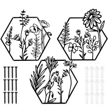 3Pcs Metal Flower Wall Decor, Abstract Floral Hanging, Minimalist Silhouette Art for Living Room & Bedroom – Compatible with Standard Walls