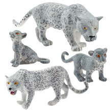 Simulering Snöleopard Djurmodell Ornaments4Piece Set Pedagogisk Leksak För Barn Vetenskaplig Lärande Display PVC Material Realistisk Figur Kul