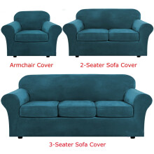 Trekk til sofa i fløyel, stretch med separat putetrekk (blå, 2-seters sofa)