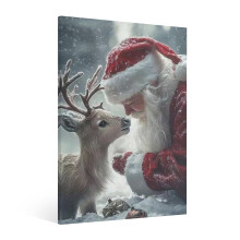 Vintage Santa & Elk Wall Art – Retro Christmas Canvas Print for Living Room, Kitchen, Bathroom – Festive Holiday Decor