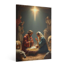 Vintage Jesus Nativity Canvas Wall Art, Christian Watercolor Decor – Compatible with Home & Living Room