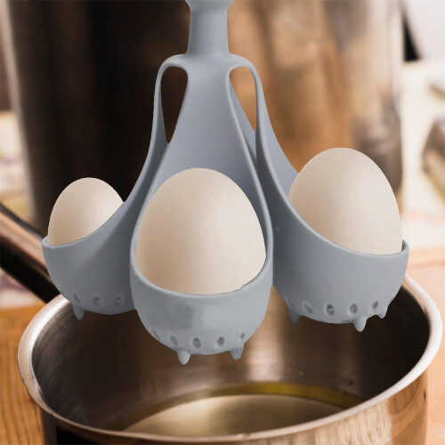 Silicone Egg Boiling Gadget, Dishwasher Safe, for Hard/Soft Boiled Eggs, No Mess, Drawer-Fit, Kitchen Egg Rack
