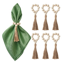 Set van 6 servetringen met houten kralen voor tafeldecoratie in boho-stijl.