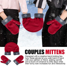 Gloves 1-Pack Christmas Couple Gloves Double Layer Thickened Fleece Hand Mittens for Skiing Cycling Hiking(Red)