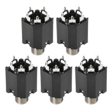 5 Pin 6.35MM Audio Microphone Female Socket Panel Solder Conenctor with Nut