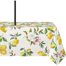 Outdoor Tablecloth 60x84in w/ Umbrella Hole, Floral Lemon Design, Waterproof & Wrinkle-Resistant, Washable Rectangular Tablecloth for Picnics,