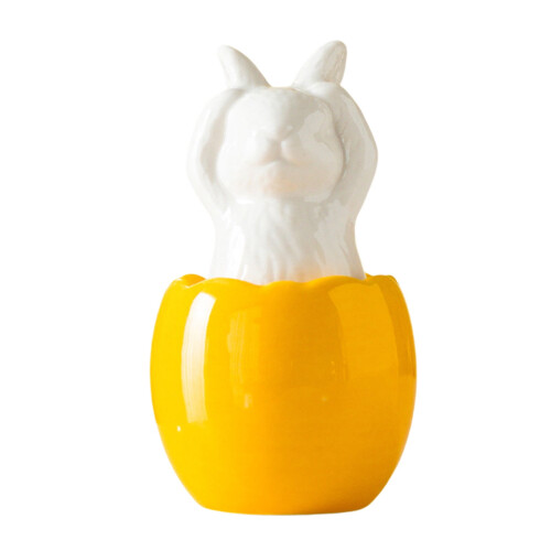 Yellow Easter Ceramic Eggshell Rabbit Ornament, Glazed Desktop Decoration & Holiday Gift – Charming Spring Figurine