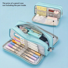 Large Capacity 3-Compartment Pencil Case Organizer, Preppy Pouch for Women & Adults – Compatible with Standard Pens