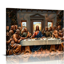 Vintage Last Supper Canvas Wall Art – Christian Religious Decor, Compatible with Church, Living Room & Dining Room