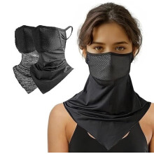 3 Pack Triangular Hanging Ear Mask, Summer Sun Protection Cycling Face Cover Ice Silk Mask, Neck Gaiter Bandana for Outdoor(Black or Gray)