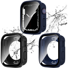 XiHAMA 2-in-1 Wasserdichte Hülle (2-in-1) kompatibel mit Apple Watch SE, SE6, 5, 4 – PC-Bumper + gehärtetes Glas, 360-Schutz