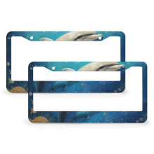 2 PCS Dolphin Marine Animal License Plate Covers, Metal Car Tag Frames with 2 Round Holes, Compatible with US & CA