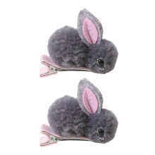 Xinwanna Plush Bunny Hairpins Grey 1 Pair