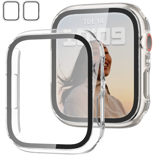 Θήκη XiHAMA2-Pack + σκληρυμένο γυαλί για Apple Watch Series 9/8/7 41mm, λεπτό κάλυμμα προφυλακτήρα