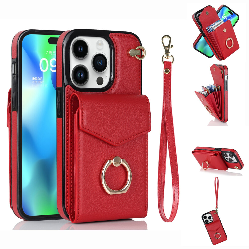 Wallet Case For Iphone 11 Pro Max: Pu Leather, Kickstand, Rotating Finger Ring, Rfid Blocking, Shockproof, Wrist Strap Â Red 9479868418141