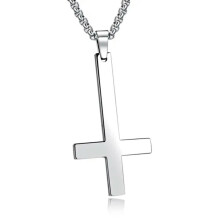 Hot Stainless Steel Silver Women Men's Inverted triangle Cross Pendant Necklace-default