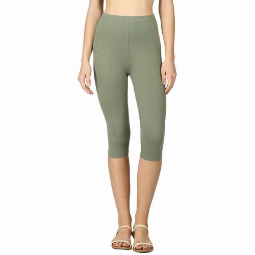Women's Essential Basic Cotton Spandex Stretch Below Knee Length Capri Leggings