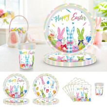 Easter Disposable Cups, 20pcs Party Supplies with Easter Eggs & Bunny Design, Holiday Dinner Paper Cups for Easter Decorations, White