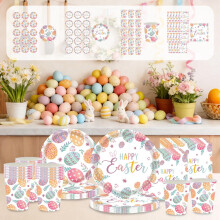 Easter Paper Plates, 16pcs Party Supplies Disposable Plates with Eggs Bunny Design, Dinner Plates for Holiday Easter Decorations, 7"