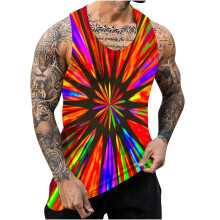 Awdenio New Deal Heren Zomer Tanktops Workout Kleurrijke Vuurwerkprint Camisole Sport Ronde Hals Mouwloos Modieus T-shirt Vest