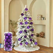 24-Pack Shatterproof Christmas Ball Ornaments - 40mm Purple Plastic Baubles (Shiny/Matte/Glitter) for Christmas Tree Holiday Decor