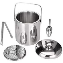 Stainless Steel Ice Cube Container Double Walled 1.3L Ice Bucket Container with Tongs Lid