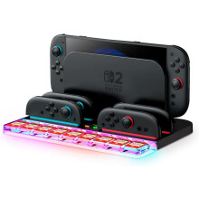 Joy-Con Charger for Nintendo Switch 2 – 9-Card Storage, Ambient Lighting, Heat Dissipation Dock Slot, USB Cable