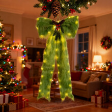 Lime Green Furry Christmas Tree Topper Bow 48 in