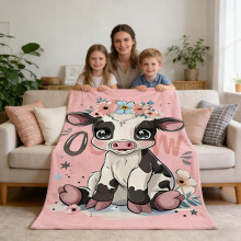 Q-Style Cow Plush Blanket, Cute Cartoon Animal Print Throw Blanket, Soft Flannel Warm Blanket for Couch & Bed, Multi-Design Options for Kids & Adults