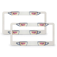 Coffee Mug Doodle License Plate Frame (2 pcs), 12x6", Aluminum, Compatible with US Standard Plates