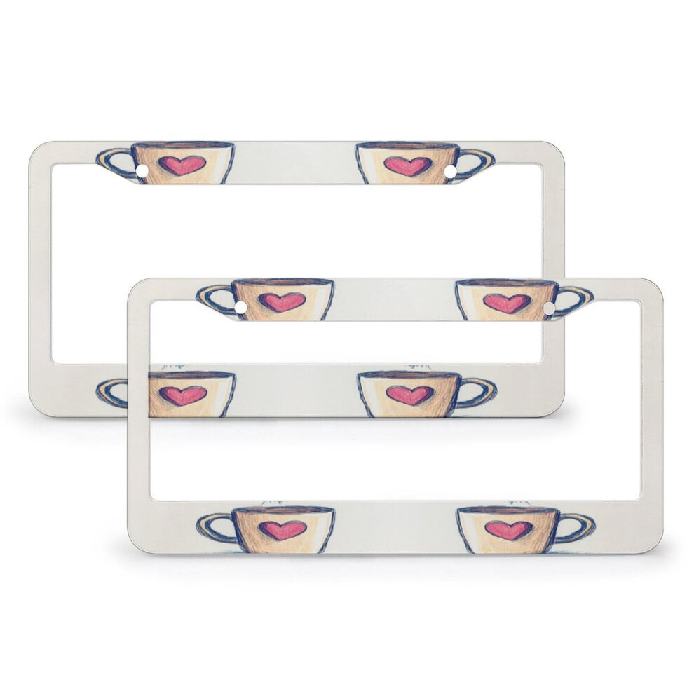 Coffee Mug Doodle License Plate Frame (2 Pcs), 12X6", Aluminum, Compatible With Us Standard Plates 9479868058101