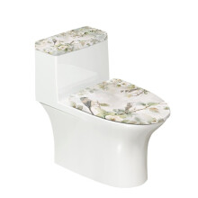 Birds and Flowers Set of 2 Elastic Bottom Bathroom Seat Covers with Adjustable for Soft