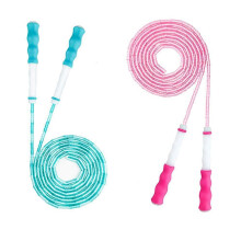 (Pink  Green) Jump Rope for Kids Women Adults, 2Pcs Adjustable Lenght Colorful Soft Beaded Skipping Rope for Boys Girls Fitness