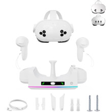 Stație de încărcare compatibilă cu Meta Quest3S/3 – Include 2 baterii și încărcare rapidă USB-C (2–3 ore), afișaj LED, comutator tactil