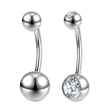 1/2Pcs Stainless Steel Belly Button Rings Crystal Navel Piercing Barbell 10-12mm-With Crystal+Without Crystal (...-1.6mm(14g)*12mm