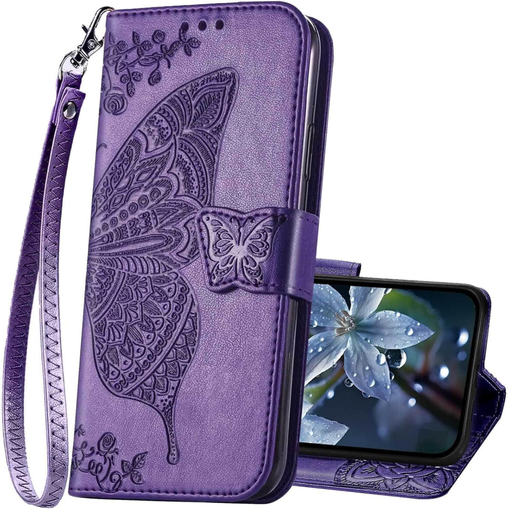 Butterfly Embossed Pu Leather Wallet Case For Iphone 16 Â Flip Folio With Stand, Card Slots, Purple 9479868060166