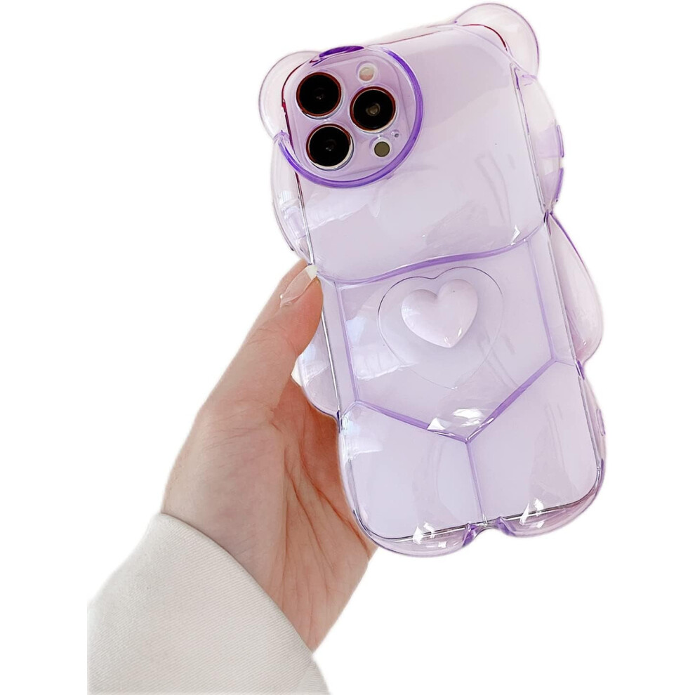 Cute Cartoon Bear Clear Case For Iphone 14 Pro Max Â Kawaii 3D Heart, Soft Tpu Shockproof Cover 9479868060821