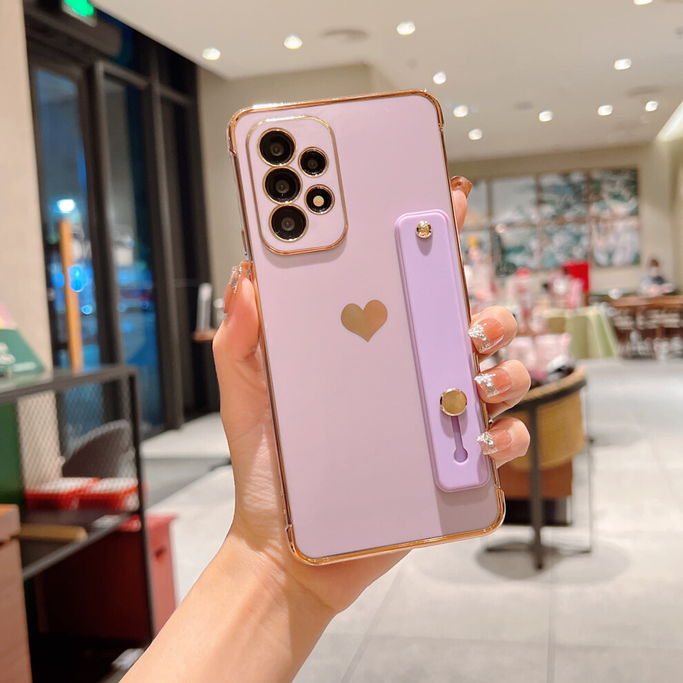 Electroplated Heart Pattern Case For Samsung Galaxy A13 5G Â Slim, Shockproof, With Wristband, Kickstand & Lens Protection, Purple 9479868514225